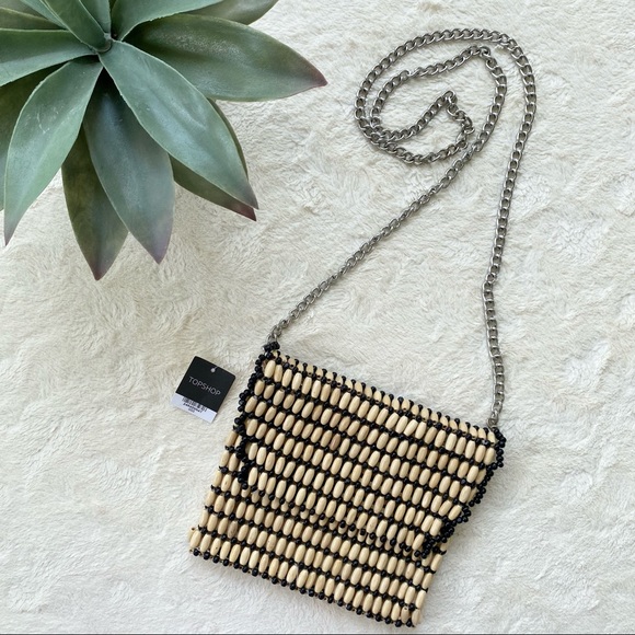 Topshop Handbags - Topshop wooded beaded boho crossbody bag 70’s
